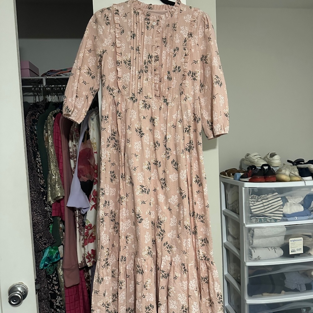 Modest Pink floral tie waist maxi dress